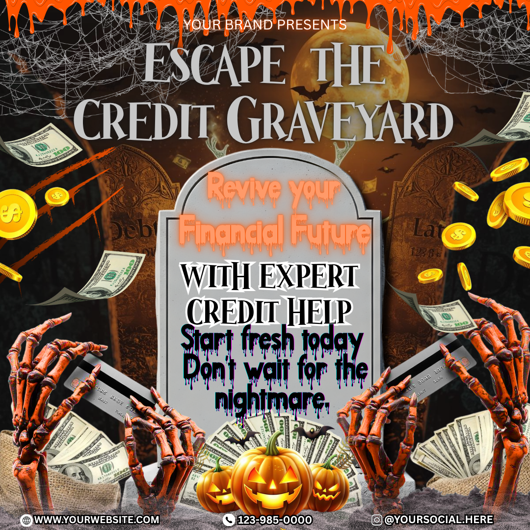 Spooky Credit Repair Flyer Pack | Halloween Canva Templates (4 Designs)