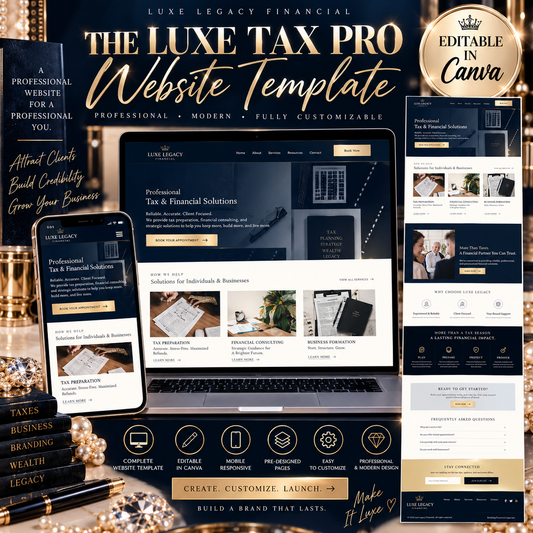 The Luxe Tax Pro Website Template | Editable Canva Website
